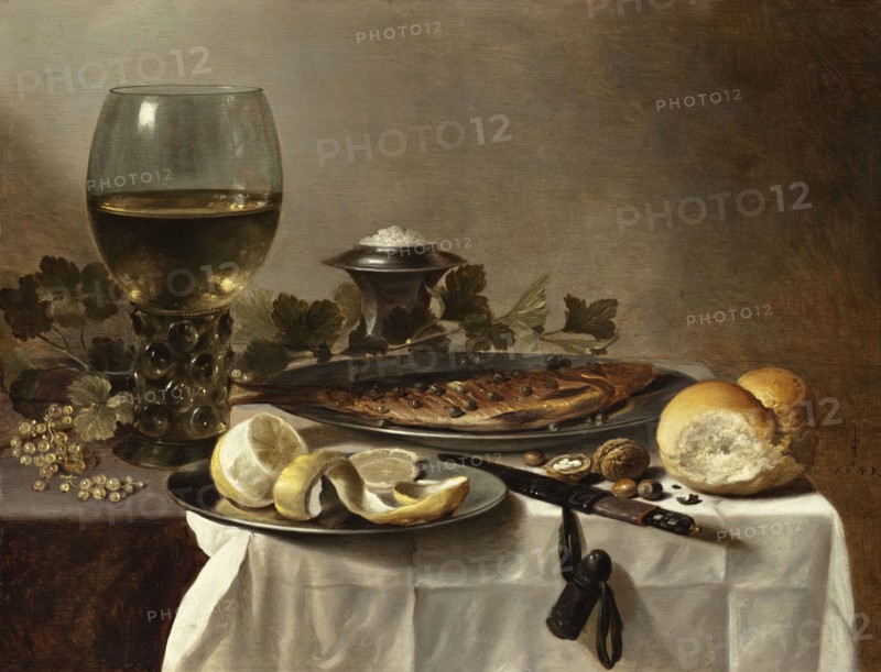 Still Life with Herring, Wine and Bread (image 1 of 2), 1647. Creator: Pieter Claesz.