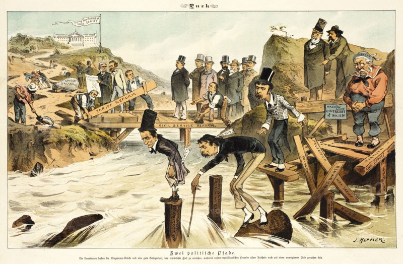 Cartoon from Puck, between 1880 and 1889. Creators: Joseph Keppler, Bernhard Gillam.