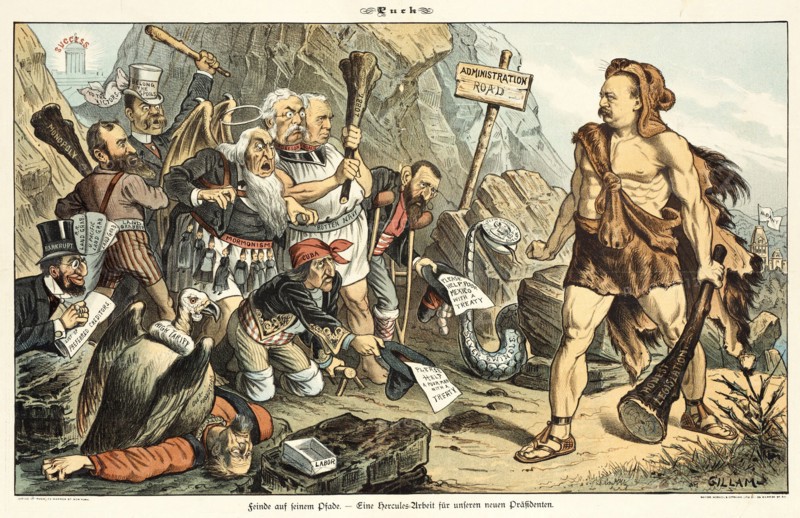 Cartoon from Puck, between 1880 and 1889. Creators: Joseph Keppler, Bernhard Gillam.