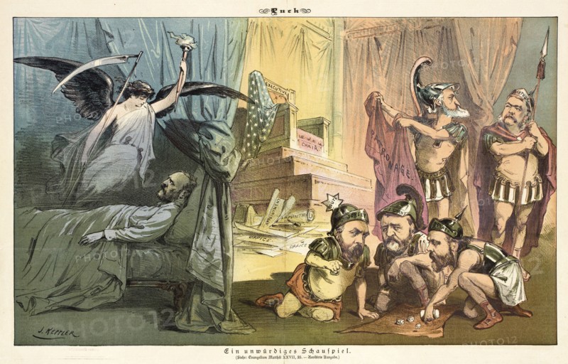 Cartoon from Puck, between 1880 and 1889. Creators: Joseph Keppler, Bernhard Gillam.