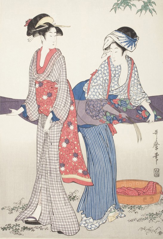 Stretching Wet Cloth (image 1 of 3), late 18th-early 19th century. Creator: Kitagawa Utamaro.