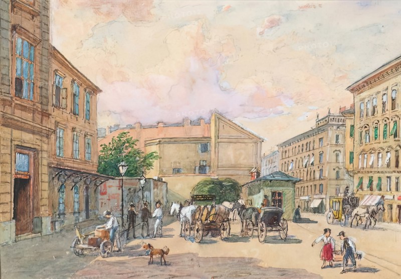 The Burggassen line in Vienna (corner of Kaiserstrasse and Burggasse), 1891. Creator: Franz Reinhold.