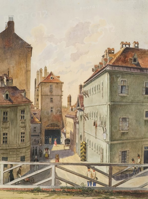 The Neutor with the Stockhaus in Vienna, 1858. Creator: Heinrich Lang.