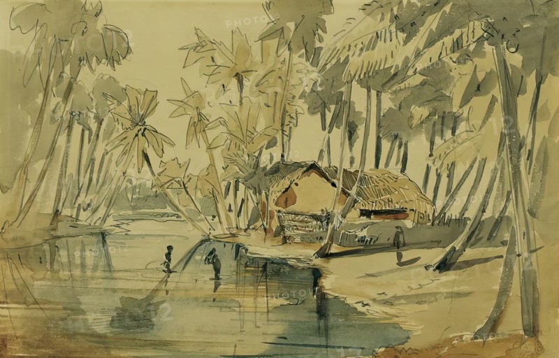 Palm grove in Ceylon (Sri Lanka), 1858. Creator: Joseph Selleny.