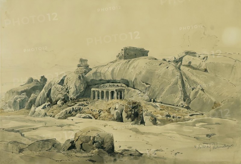 Rock temple of Mamallapuram (Mahamaleipur), India, 1858. Creator: Joseph Selleny.