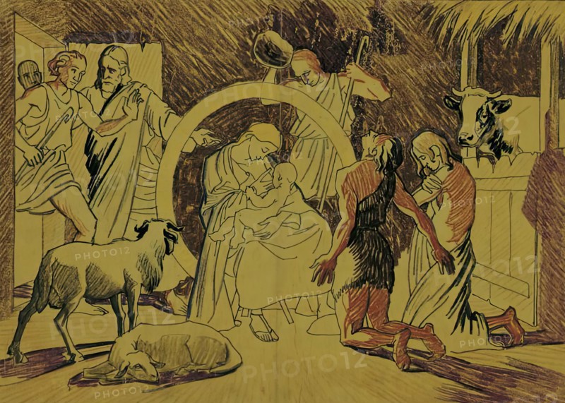 Holy family with shepherds, around 1920/1930. Creator: Josef Wawra.