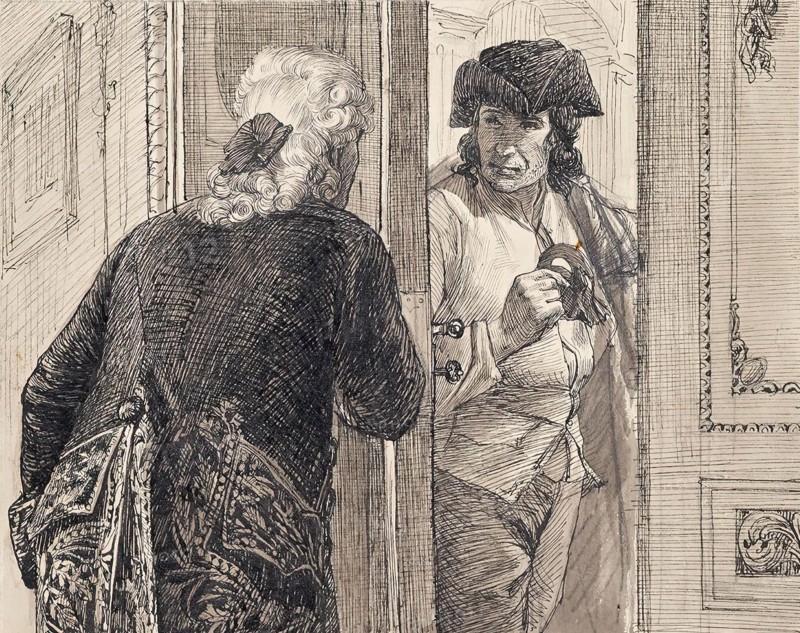 Two men in rococo costumes, around 1890/1900. Creator: Joseph Eugen Horwarter.