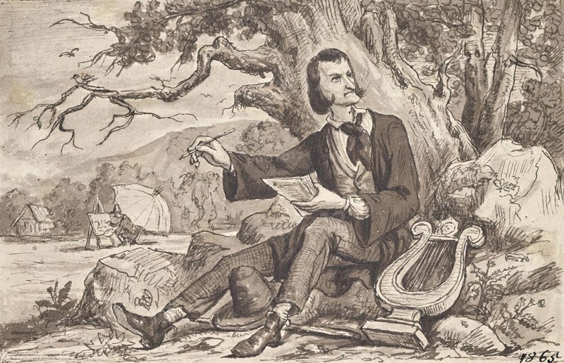 The arts: poet, lyre, painter, around 1870. Creator: Joseph Eugen Horwarter.