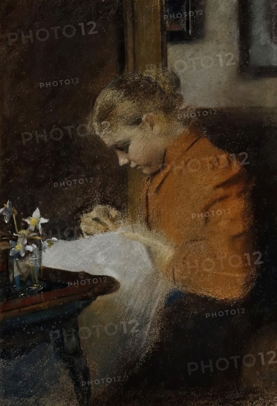 Leopoldine Steindl-Moser, sister of the artist, around 1895. Creator: Koloman Moser.