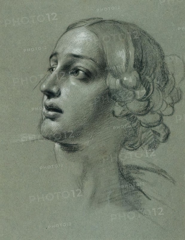 Head study for "Arindal and Daura", around 1820/1855. Creator: Johann Peter Krafft.