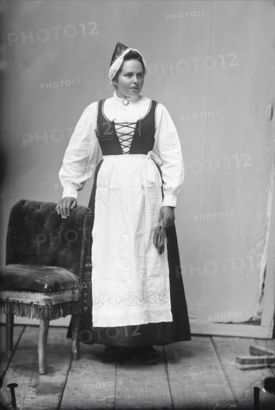 Elise Larsson f Johansson from Rörbäcknäs, Lima parish, Dalarna dressed in..., 1890-1910. Creator: Lars Olsson Akerman.