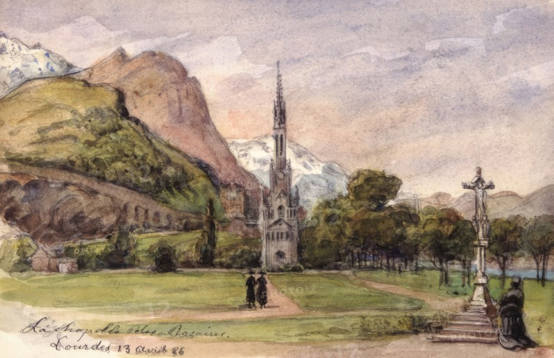 La chapelle des Rosaires. Lourdes April 13, 86, 1886.  Creator: Fritz von Dardel.