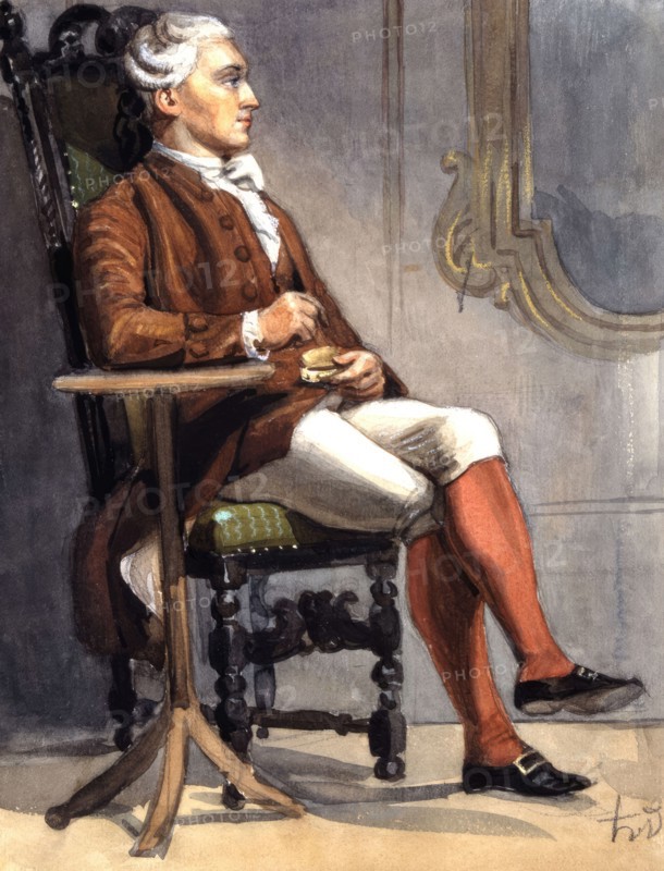 Man in historical costume sitting in a chair. (c1850s). Creator: Fritz von Dardel.