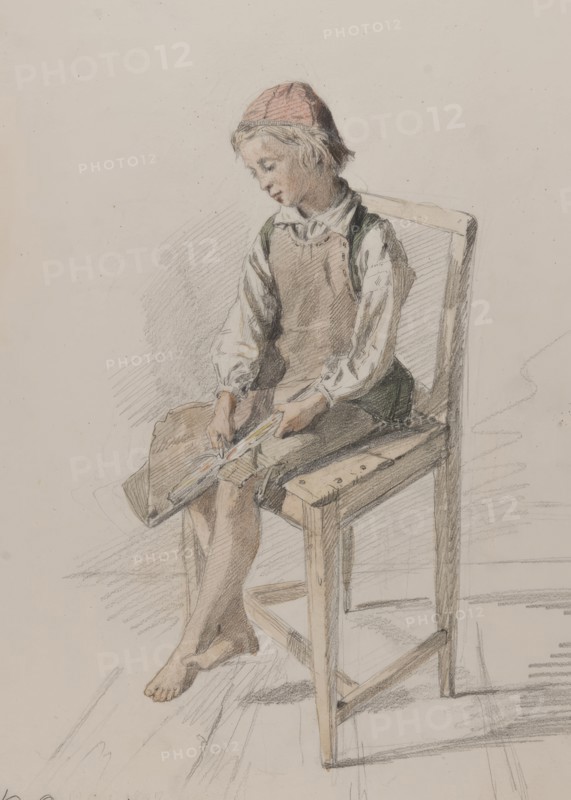 Boy with leather apron on a chair, Orsa, 9 July 1867.  Creator: Julius Kronberg.