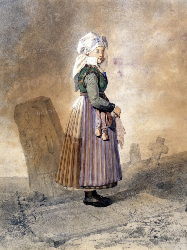 Woman in folk costume from Frosta county in Skåne. Creator: Otto Wallgren.