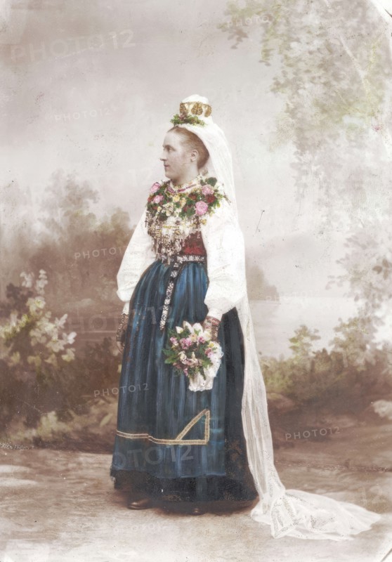 Wedding, Leksand, Dalarna - Bride in traditional dress, 1870-1910.  Creator: Unknown.