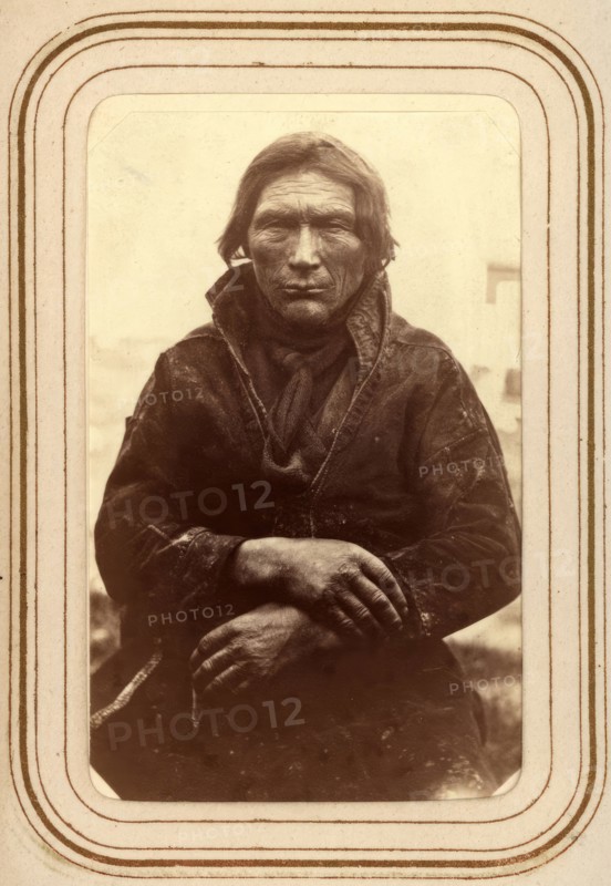 Portrait of Abmut Merak, 60 years old, Sjokksjokk Sami village, Jokkmokk parish, 1868.  Creator: Lotten von Duben.