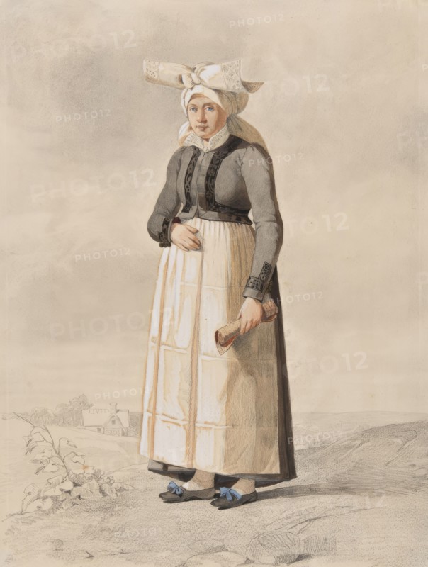 Woman in costume, standing full-length with a landscape in the background.  Creator: Otto Wallgren.