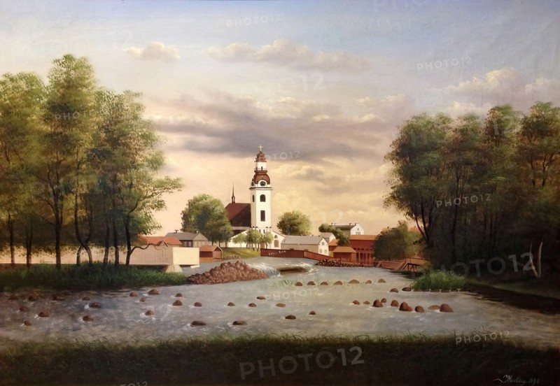 Scene in Gavle with Gavlean, Kallbadhus and Holy Trinity Church, 1890. Creator: Unknown.