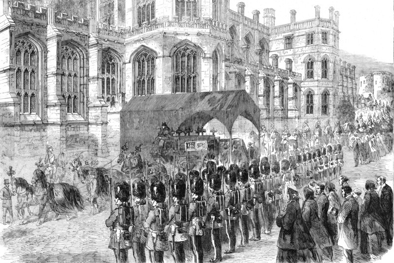 The Funeral of His Late Royal Highness the Prince Consort: the hearse at St. George's Chapel, 1862. Creator: Unknown.