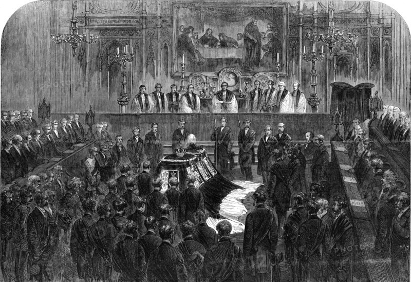 The Funeral of His Late Royal Highness the Prince Consort: the funeral ceremony in the choir, 1862. Creator: Unknown.