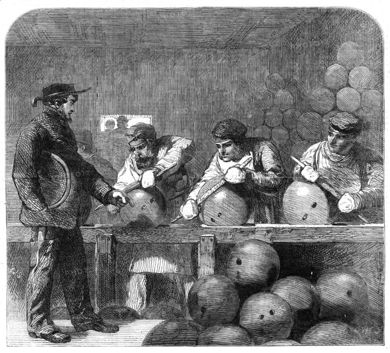 Finishing shells at Woolwich Arsenal, 1862. Creator: W Thomas.