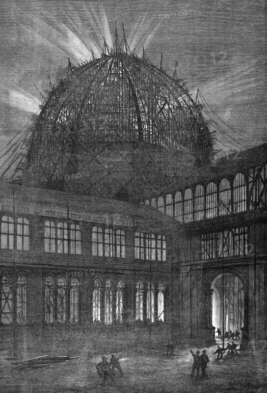 Progress of the International Exhibition Building: Night effect of the Western Dome..., 1862. Creator: M Jackson.