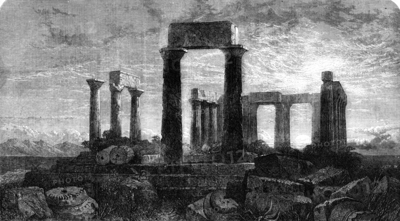 The Temple of Minerva in Aegina, Greece, by Harry Johnson, in the Gallery..., 1862. Creator: Mason Jackson.