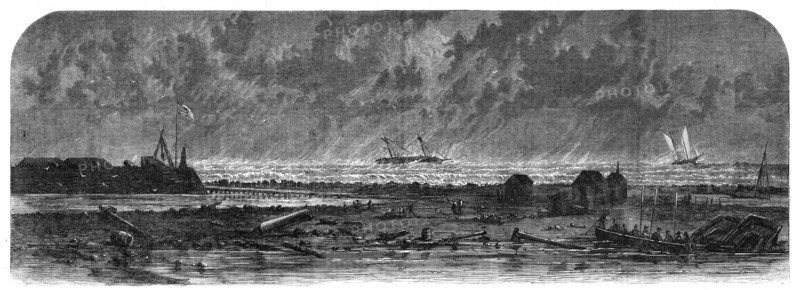 The Civil War in America: Hatteras Spit, with the wreck of the City of New York on the... 1862. Creator: Unknown.