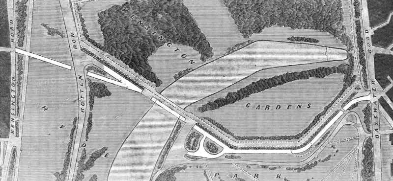 The proposed road through Hyde Park to the International Exhibition, 1862. Creator: Unknown.