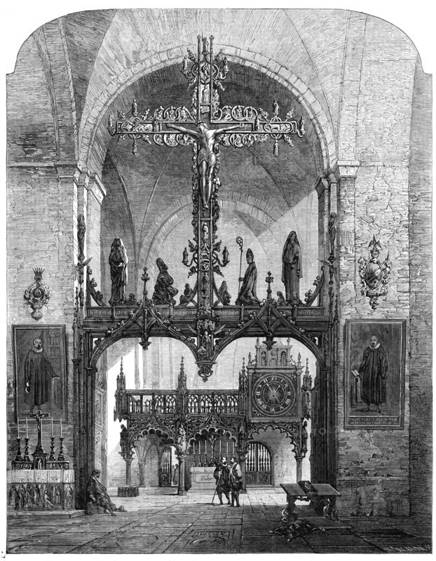 Interior of the Dom, Lübeck, by Samuel Read, in the exhibition of the Society of..., 1862. Creator: Mason Jackson.
