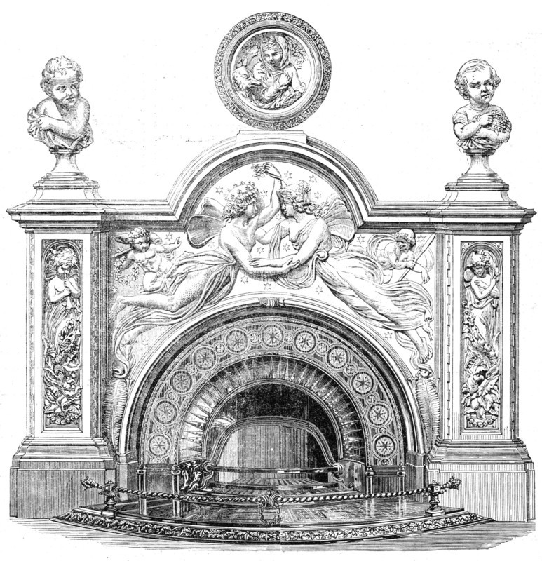 The International Exhibition: white marble mantelpiece and bas-relief executed..., 1862. Creator: Unknown.