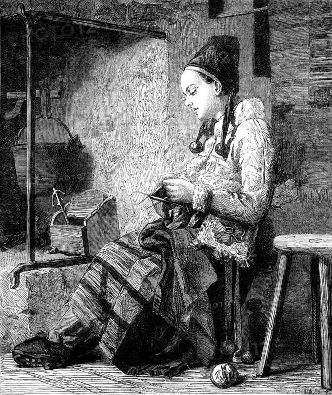 The International Exhibition - "Girl of the Parish of Rattvik, in Decarlia, by the Fireside"...,1862 Creator: W Thomas.
