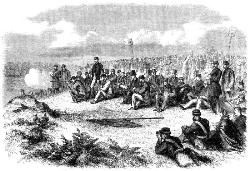 The Wimbledon Prize Meeting: rifle match between the Lords and the Commons, 1862. Creator: Unknown.