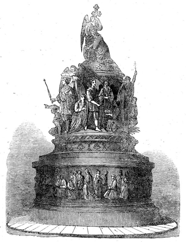 Column erected at Novgorod to commemorate...a thousand years of Russia's nationality, 1862.  Creator: Unknown.