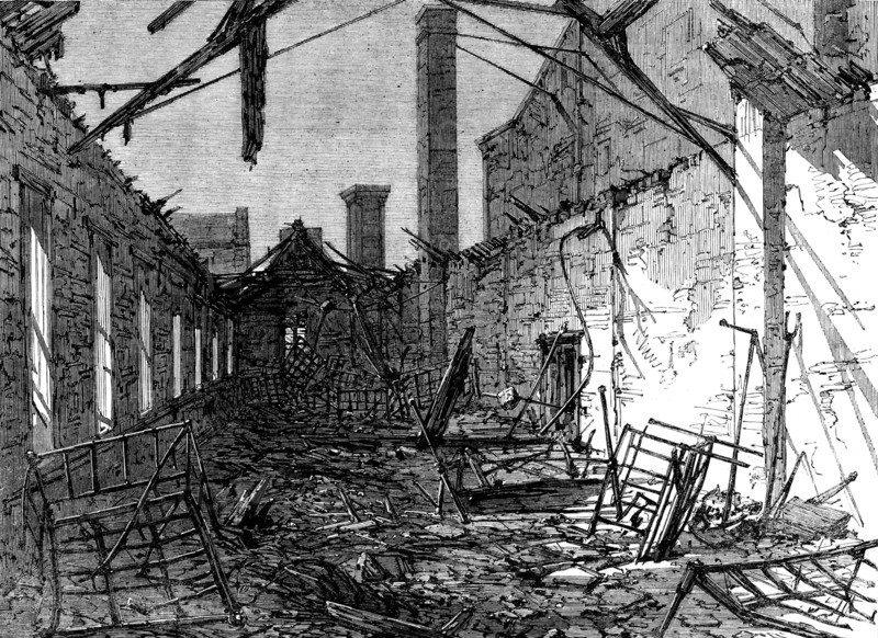 The fatal fire at the Liverpool Workhouse, Brownlow-Hill: ruins of the children's dormitory, 1862. Creator: Unknown.