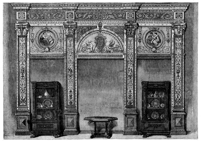 The International Exhibition: decoration, in the Furniture Court, by John G. Crace..., 1862. Creator: Unknown.