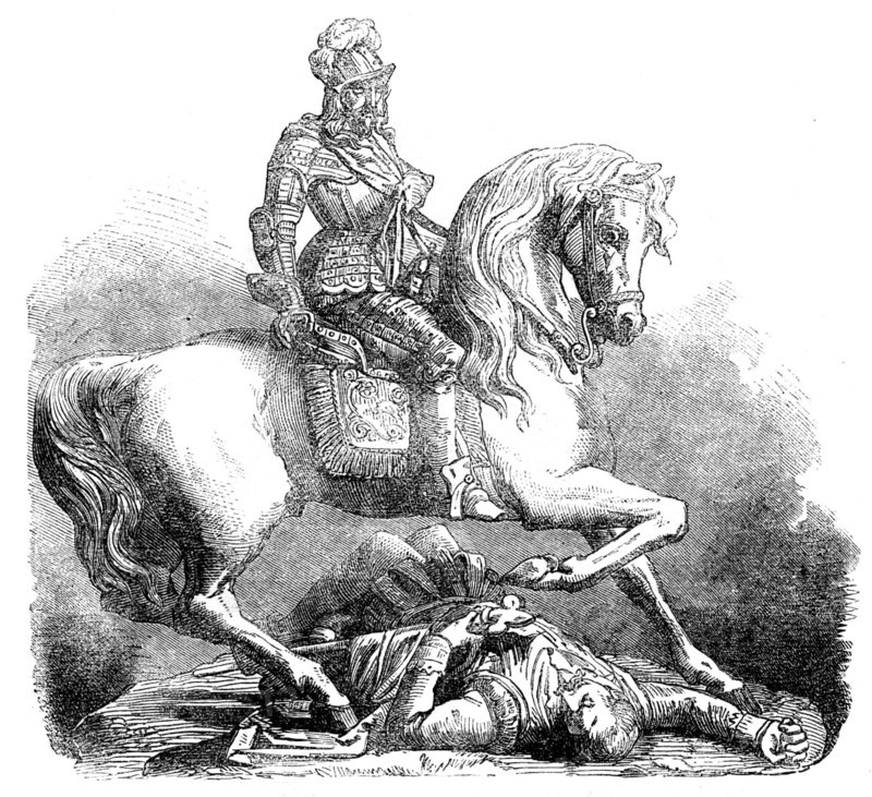 The International Exhibition: "Charles I. and his standard-bearer", in aluminium, 1862. Creator: Unknown.
