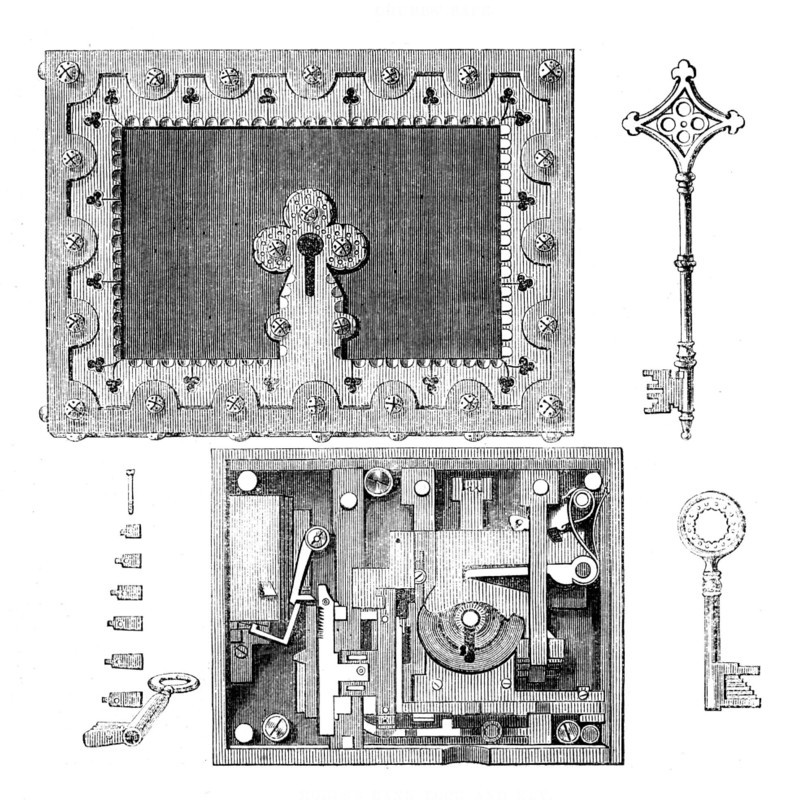 The International Exhibition: Hobbs's bank lock and key, 1862. Creator: Unknown.