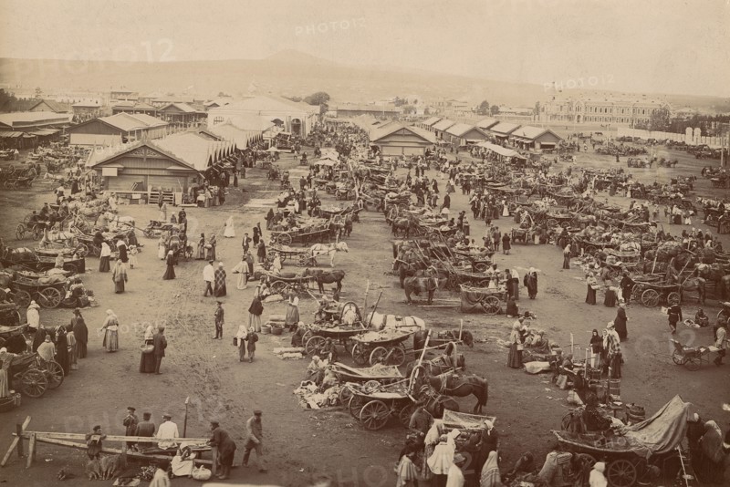 Bazaar on Novobazarnaya Square, 1905. Creator: Unknown.