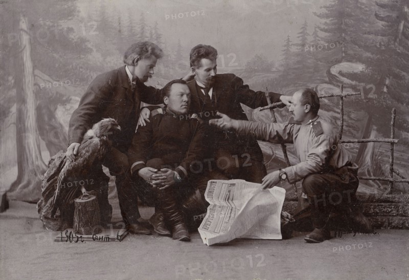 A group of men with the newspaper "Irkutsk Vedomosti", 1905. Creator: Unknown.