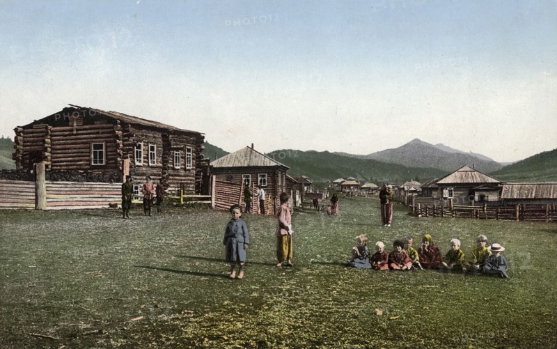 Street in the Village of Chyorny Anuy; Russian Children, 1911-1913. Creator: Sergei Ivanovich Borisov.
