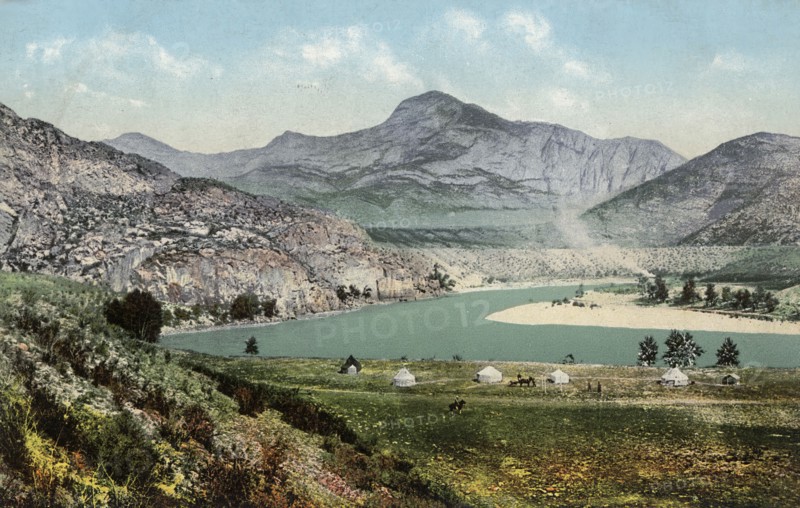 Yurts of Kazakhs in the Valley of the Middle Reaches of the Katun River.; the Area..., 1911-1913. Creator: Sergei Ivanovich Borisov.