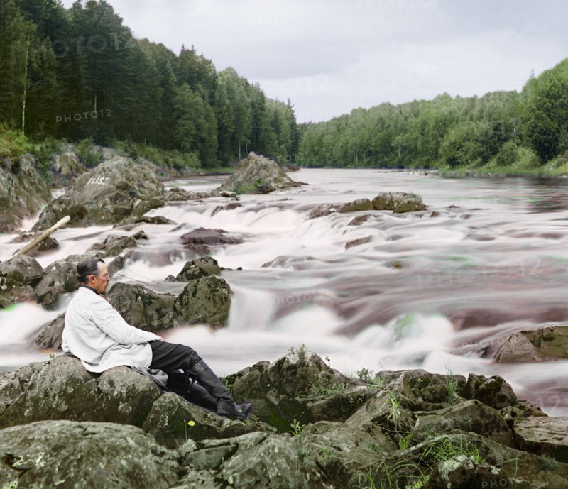 Study near the Kivach waterfall, Suna River, 1915. Creator: Sergey Mikhaylovich Prokudin-Gorsky.