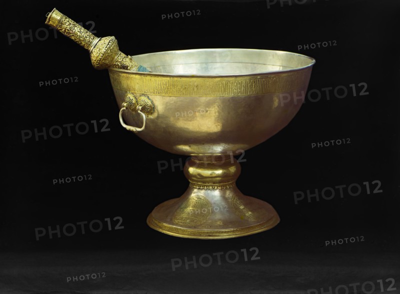 Holy water bowl; gift from Tsar Mikhail Feodorovich, vestry of the Assumption Cathedral in..., 1911. Creator: Sergey Mikhaylovich Prokudin-Gorsky.