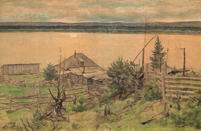 House on the river bank, 1921. Creator: Dmitrii Innokent'evich Karatanov.