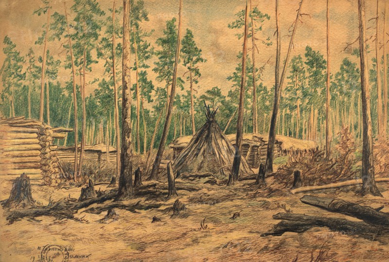 Winter road - Chekhlomeev yurts, 1928. Creator: Dmitrii Innokent'evich Karatanov.