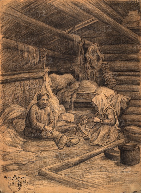 Interior of a wooden tent, 1928. Creator: Dmitrii Innokent'evich Karatanov.