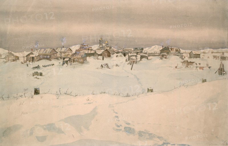 Kyusyur: Winter Landscape, 1929. Creator: Nikolaj Dmitrievic Travin.