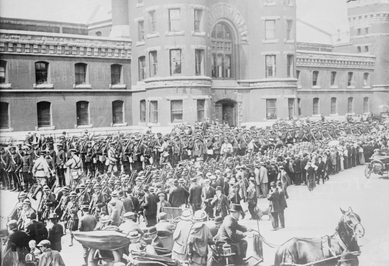 48th Highlanders, 12th Infantry, & 10th Royal leave Toronto for camp, 1914. Creator: Bain News Service.